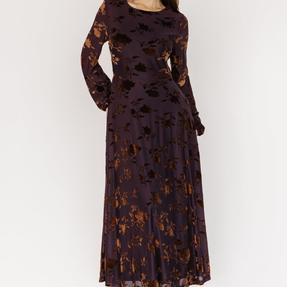 Baltic Born Purple and Brown Floral Midi Dress